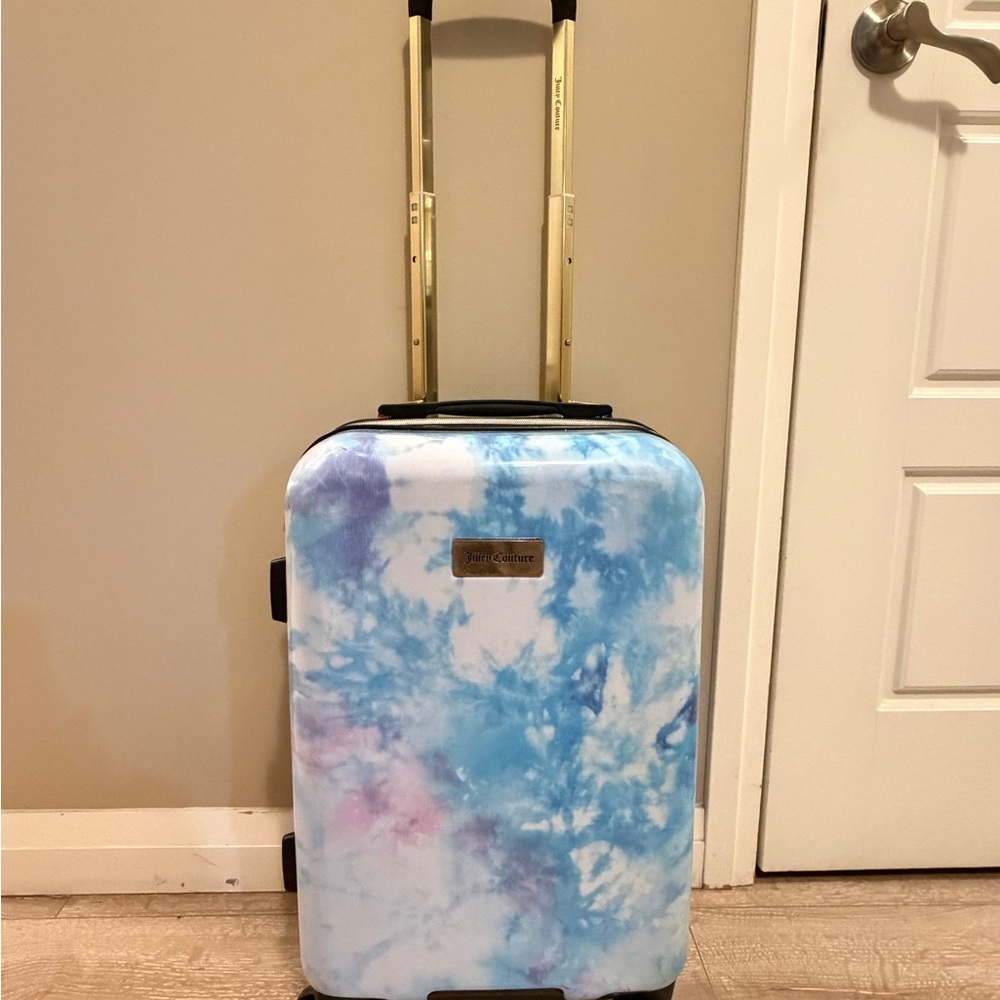 Juicy Couture Tie-Dye Hard Shell Carry-On in Blue and Pink with Gold Handle